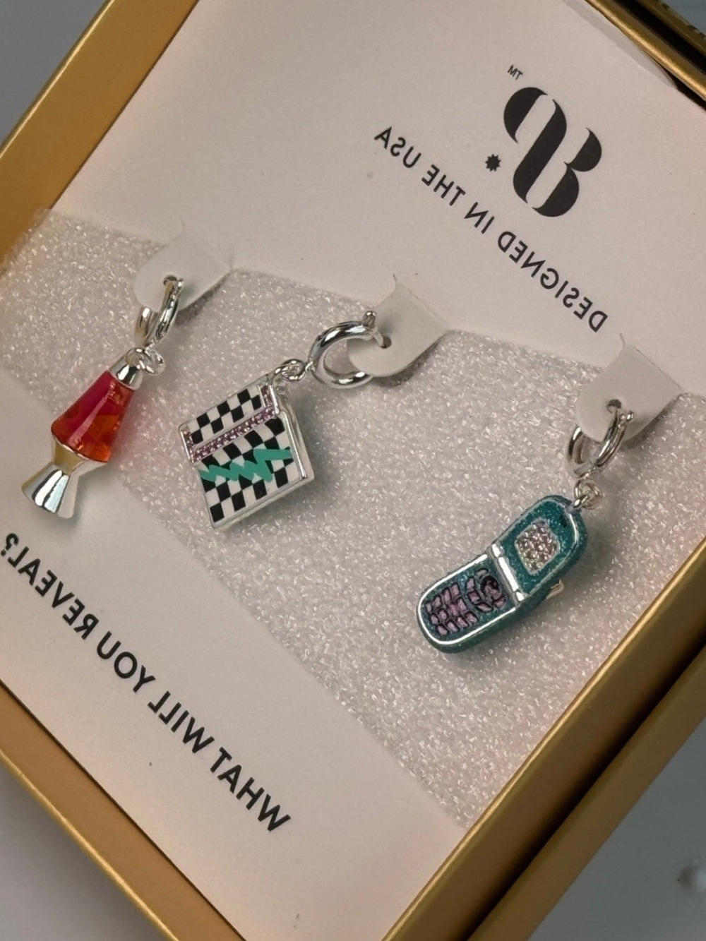 Bomb Party GS Charm Trio  - Multicolor Retro Phone, Lava Lamp & Geometric Charms